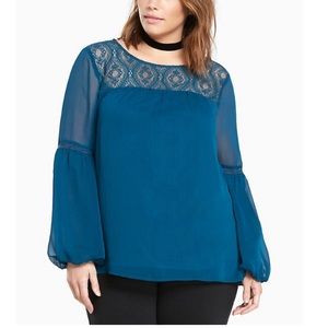Teal lace, bell sleeve top